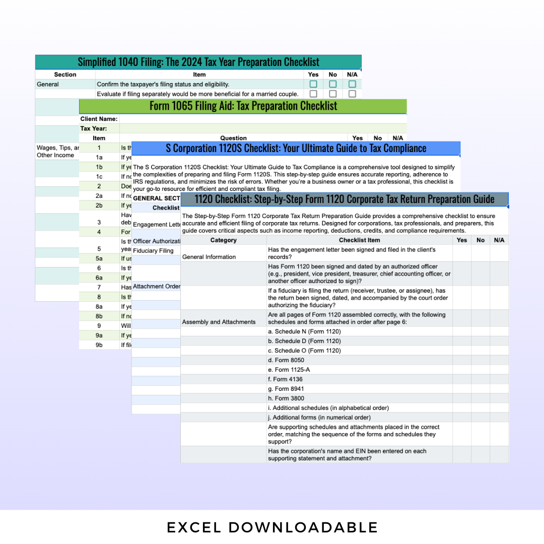 Tax Prep Checklist Bundle: 1040, 1065, 1120S & 1120 Forms