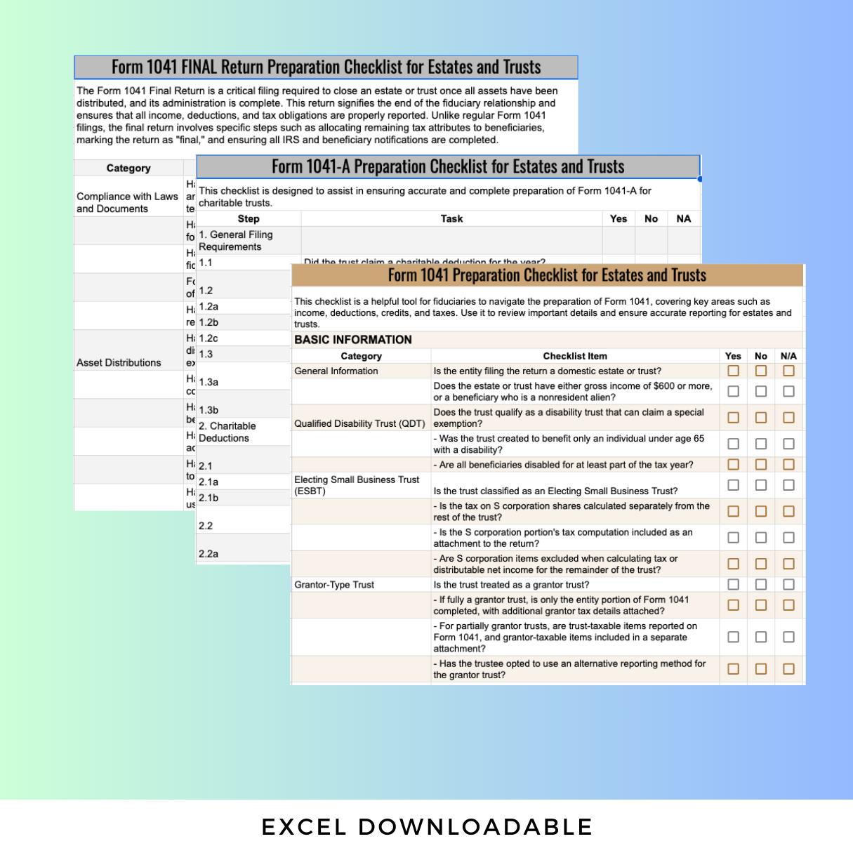 Tax Prep Checklist BUNDLE: 1041, 1041 Final Return, 1041-A