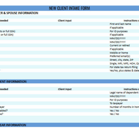 Tax Client Intake Form Bundle for CPAs, EAs & Tax Preparers – Excel + Fillable PDF + eBook Guide