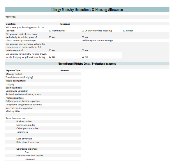 Clergy Tax Toolkit 2025 | Tax Deduction & Housing Allowance Bundle for Ministers | Guide + Excel + Printable Templates