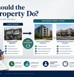 Real estate investor evaluating what a 1031 replacement property should do for cash flow appreciation management and long-term strategy