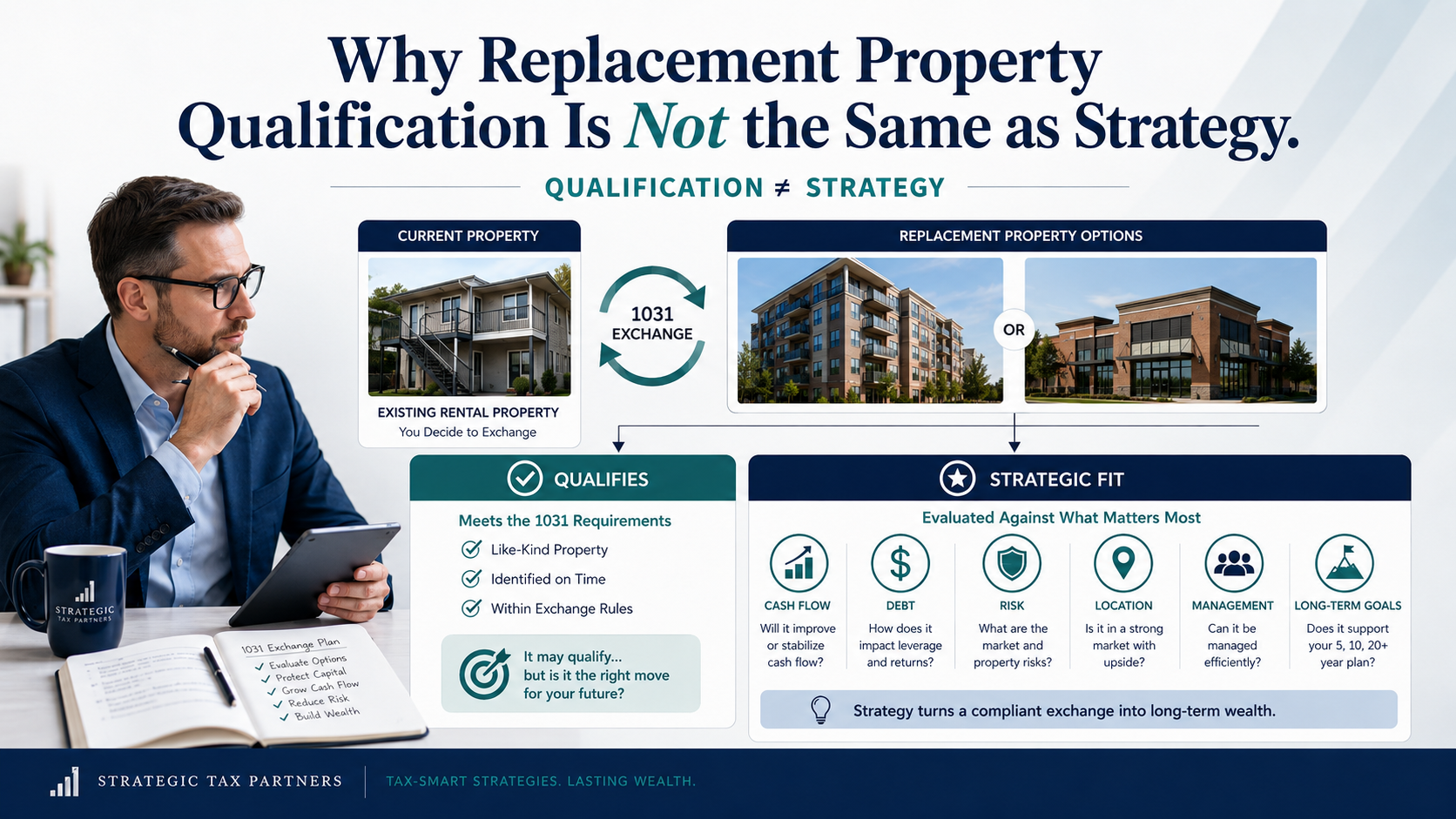 Investor comparing replacement property qualification with strategic fit for a 1031 exchange