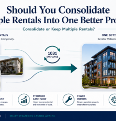 Several small rental properties being consolidated into one stronger replacement property through a 1031 exchange strategy