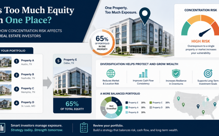 Real estate portfolio dashboard showing concentration risk across property market tenant and equity exposure