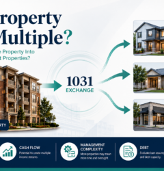 One appreciated rental property being exchanged into multiple replacement properties for diversification and portfolio planning