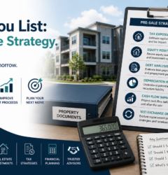 Landlord reviewing tax, debt, equity, and 1031 exchange checklist before listing rental property