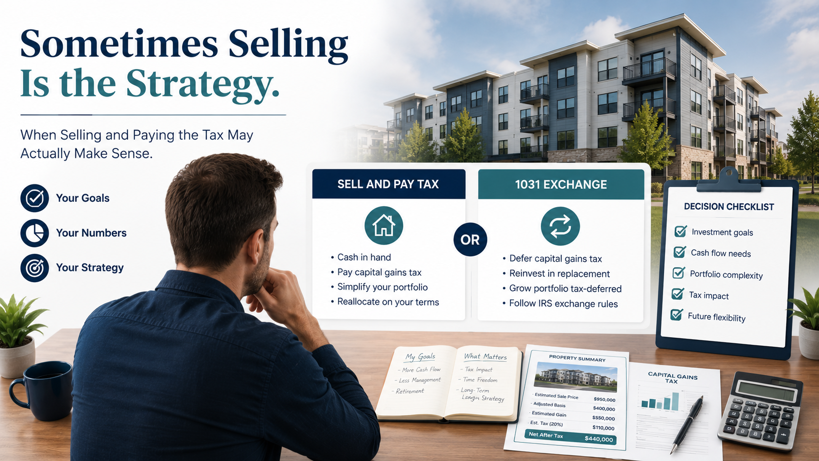 Landlord comparing selling rental property and paying tax versus doing a 1031 exchange